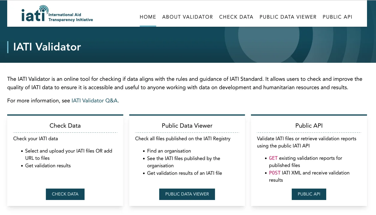 IATI validator homepage